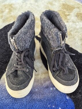 Skechers Black Gray Fuzzy High-Top Sneakers